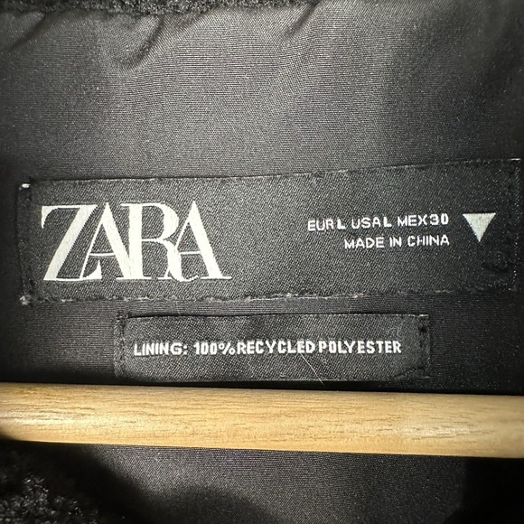 Zara Teddy Fleece & Neoprene Jacket Women's Large Black & White Full‎ Zip Animal - Picture 2 of 11